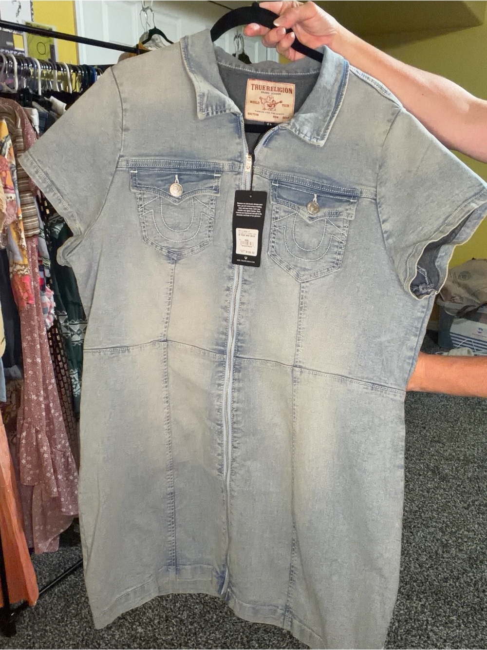 NWT True Religion Zip Front Mini Dress XXXL Light Journey Wash